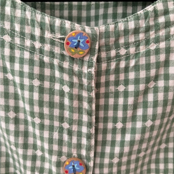 Vintage Esprit Green Checkered Blouse with hand painted buttons size XSmall - Picture 3 of 15